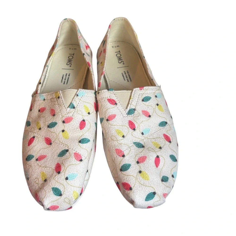 TOMS Women Christmas Lights Alpargata Canvas Slip On Shoes Cream Multi 7.5